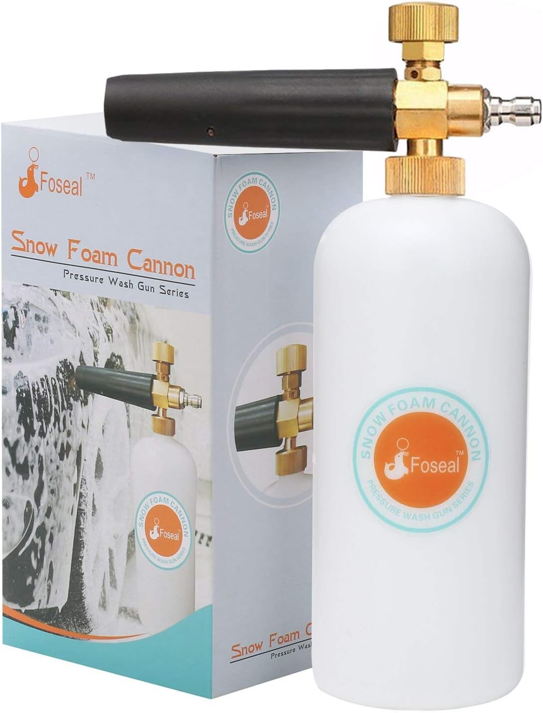Foseal Adjustable Snow Foam Cannon with Heavy Duty Brass Knob, Quick Release Foam Blaster for Pressure Washer Gun, 1L Bottle