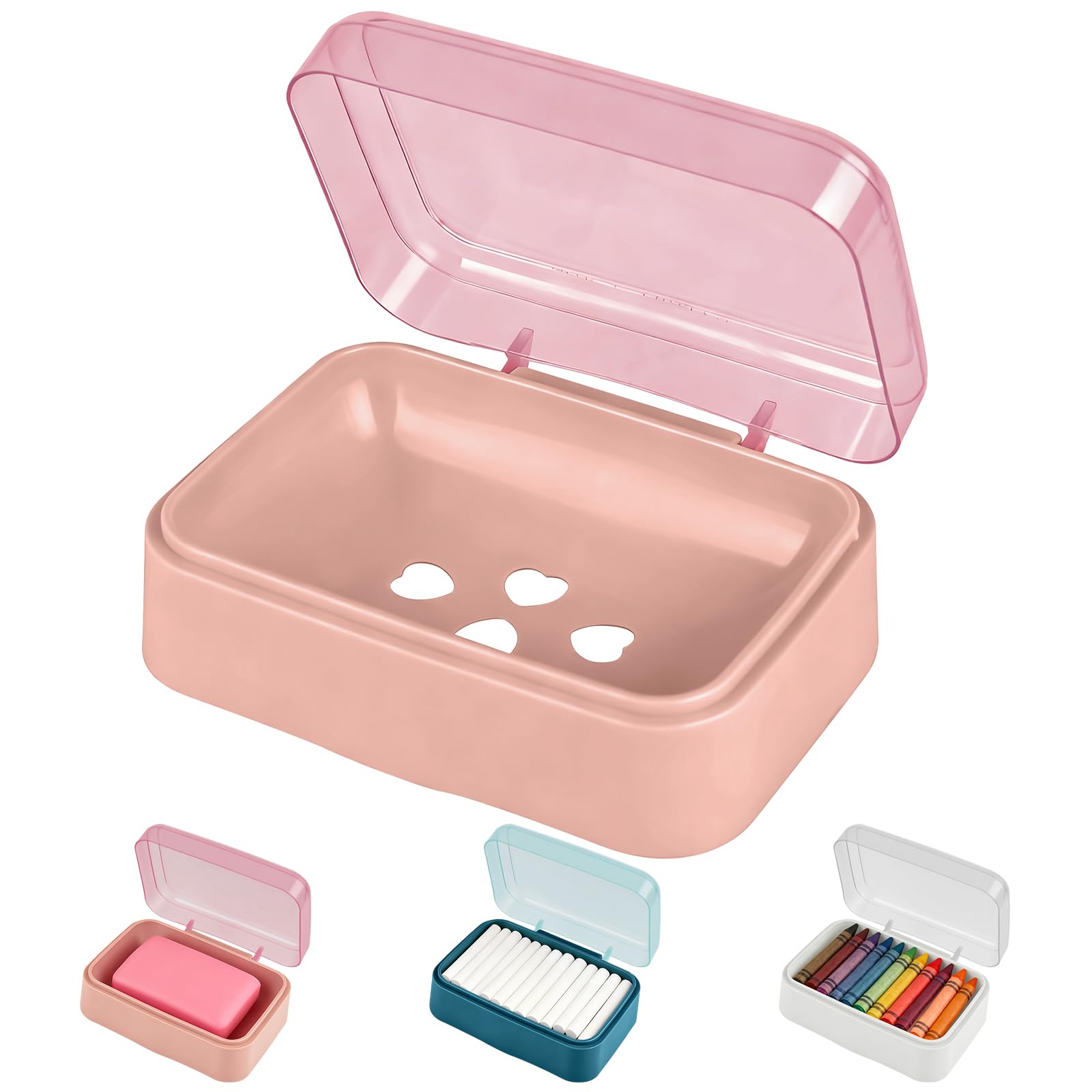 3 Pack Clear Soap Dishes with Lid Travel Soap Containers Lightweight Plastic Bar Soap Holder Boxes with Cover Portable Soap Case for Kitchen,Shower,School,Gym (3, white,pink,blue)