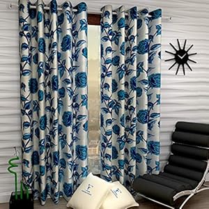 Fashion String 2 Pieces Long Door Curtain Set, 9 feet Long,Blue