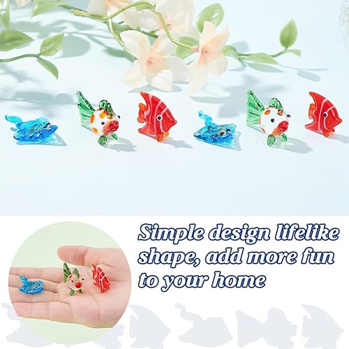 Miniatura 3 de AHANDMAKER 6 figuras de peces pequeños, 3 estilos de figuras de animales de vidrio para decoración del hogar de mesa, figuras de pez mariposa