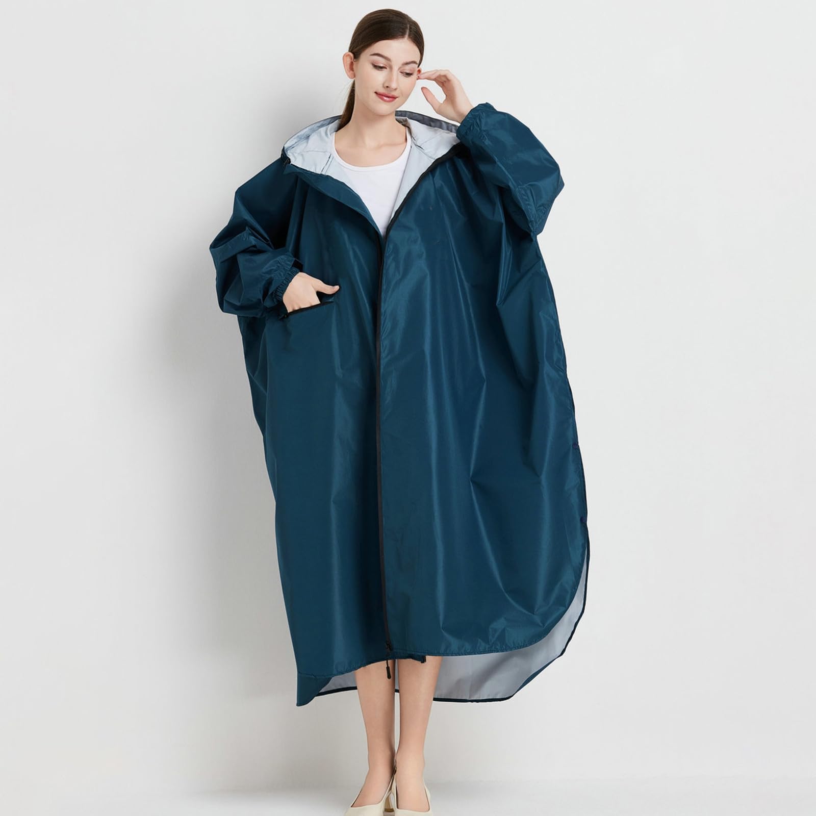 Generisch Poncho de lluvia para adultos, unisex, largo, con capucha, material de moda, para ciclismo, senderismo, viajes