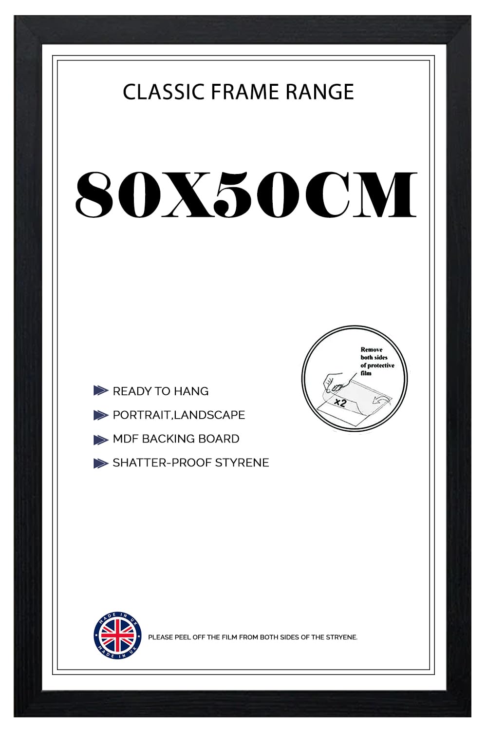 Poster frame 80x50cm, Crystal Clear HD Front Black Picture frame 50x80, Jigsaw Puzzle Horizontally or Vertically