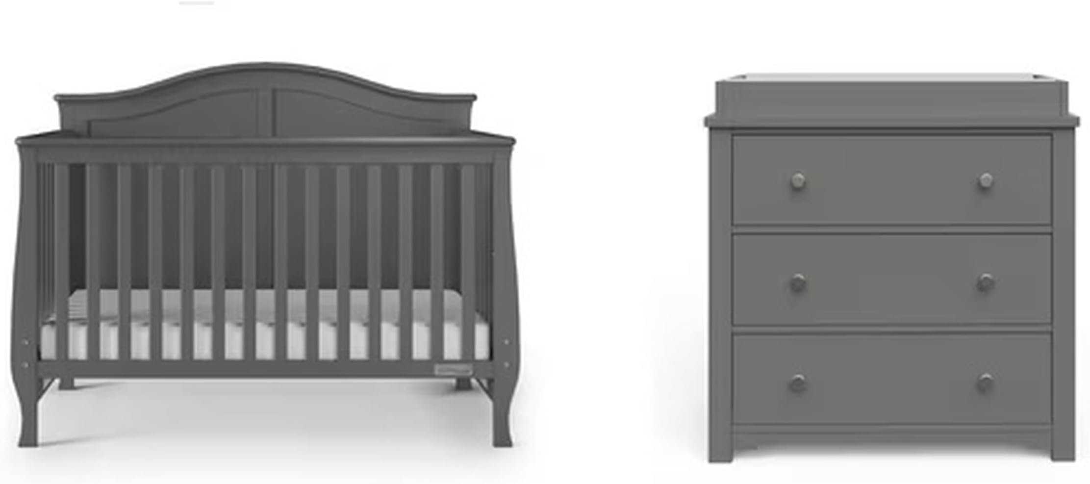 Child Craft Camden Design 4-in-1 Convertible Baby Crib Nursery Furniture Set, Baby Bed and 3 Drawer Dresser, for Babies, Toddlers and Kids Bedroom (2 Piece - Cool Gray)