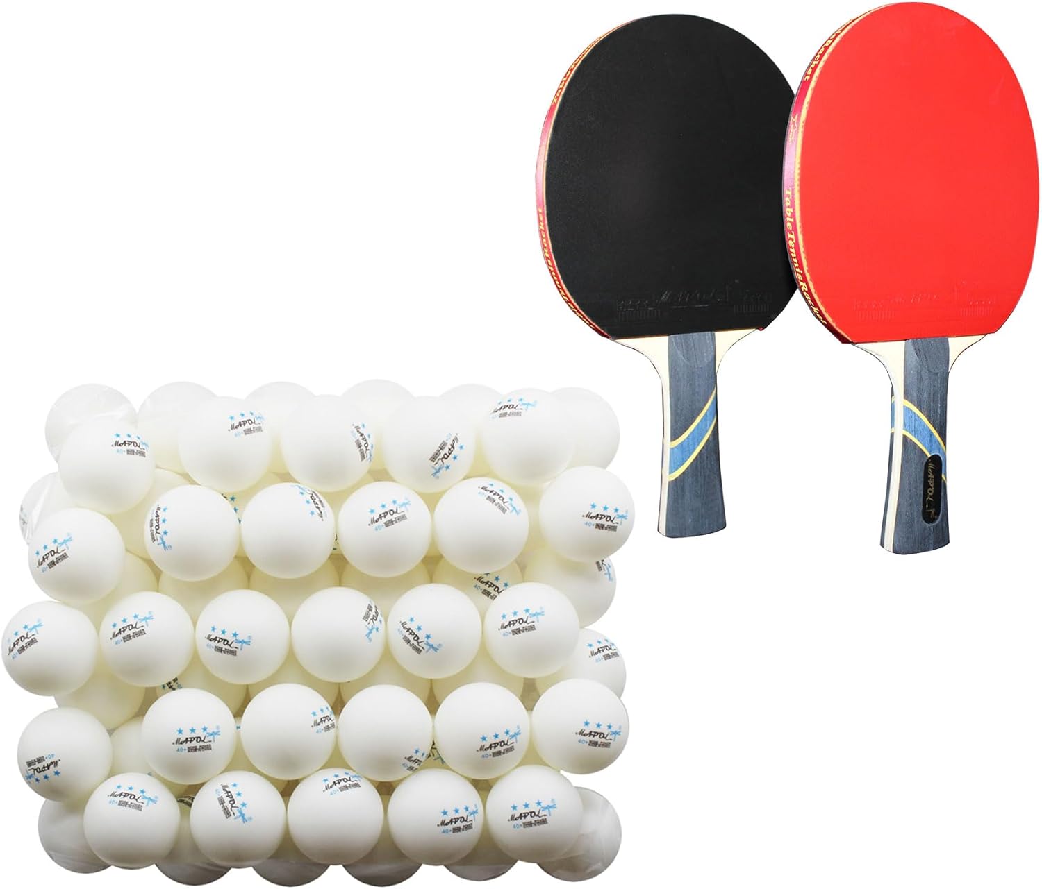 50 White 3-Star Table Tennis Balls Bundle with 2 Pack of 4-Star Professional Ping Pong Paddle