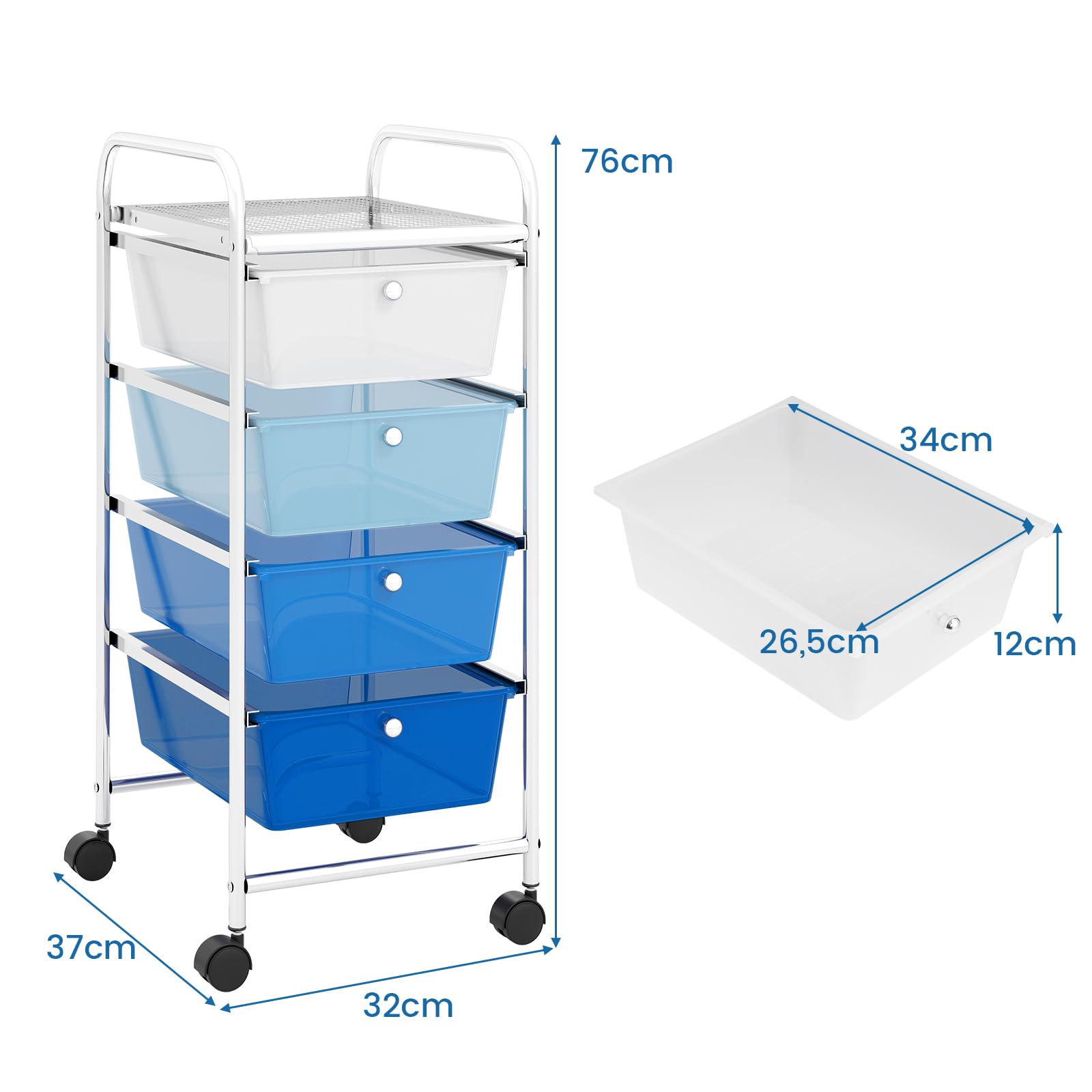 GOPLUS Rolwagen met 4 laden, rolrek, kleurkeuze, keukenwagen met wielen, bijzetwagen, huishoudwagen, rolcontainer, badkamertrolley, badkamerrek, badkamerrek (geel