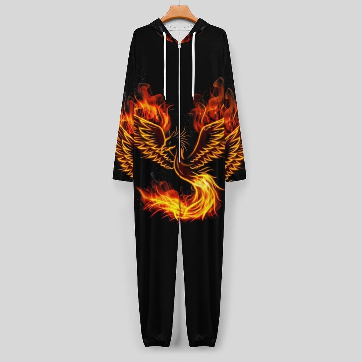 Flaming Phoenixes Bird Adult Pajamas Onesie with Hood Pocket Jumpsuits One Piece Sleepwear