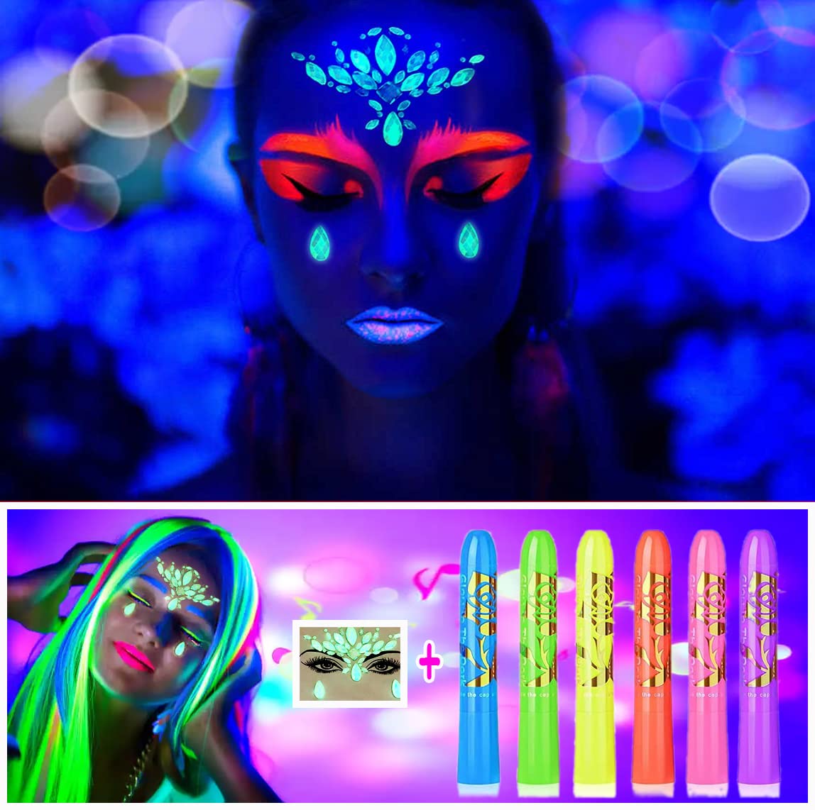 Buy Black Light Glow In The Dark Face Paint Crayons,UV Neon Face Body