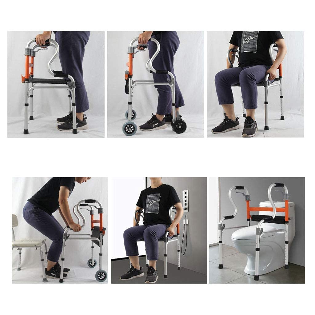 Andadores para Ancianos con Asiento Sin Ruedas, Ligeros, Plegables Y Asistidos para Viajes, Adultos, Altura Ajustable para Ancianos - Aluminio Interesting