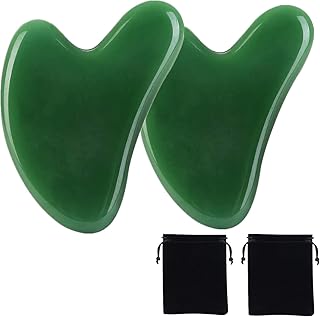 Gua Sha Facial Tool Natural Jade Stone Guasha Board Aventurine Gua Sha Scraping Massage Tool for Face, Eyes, Neck and Body SPA Acupuncture Therapy Trigger Point Treatment (Jade green)