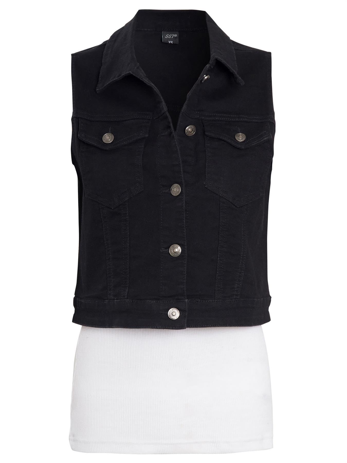 SS7 Damen Ärmellose Jeansweste Stretch Westenjacke