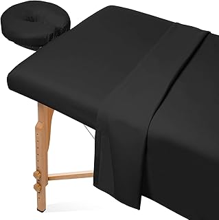 Saloniture 3-Piece Microfiber Massage Table Sheet Set - Premium Facial Bed Cover - Includes Flat and Fitted Sheets with Face Cradle Cover - Black