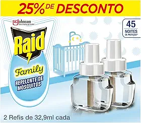 Raid Repelente Eletrico Líquido Family, 45 Noites de Proteção, 2 Refis de 32,9ml
