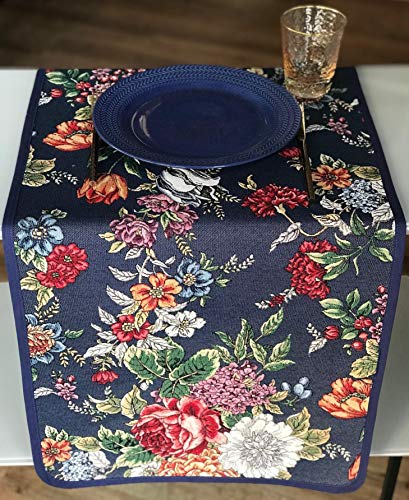 Caminho de mesa Kate Navy em Gobelino importado de Portugal 45x180cm