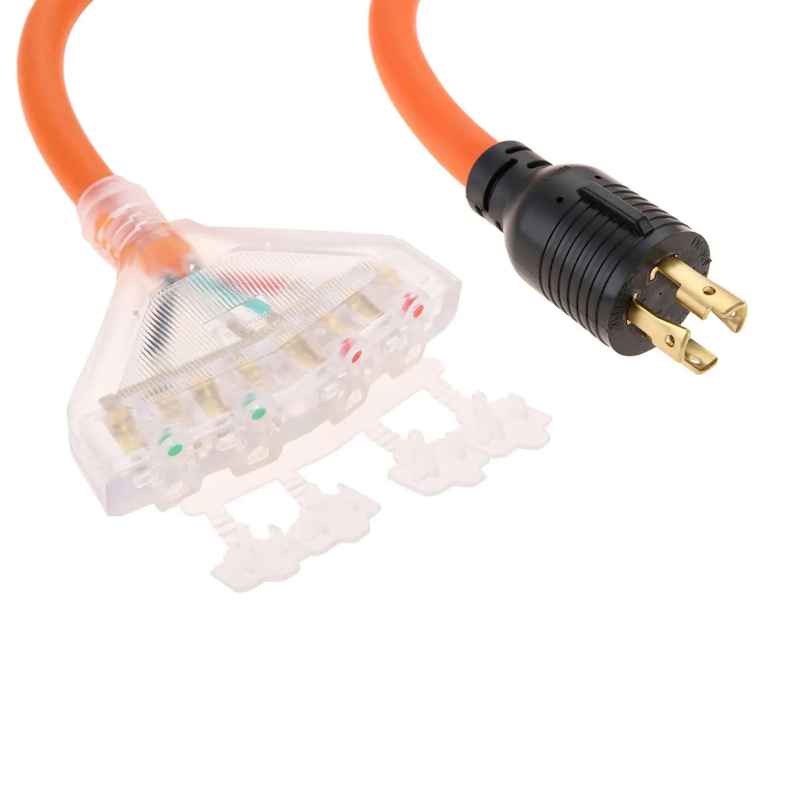 Cable de bloqueo energía del generador 4 clavijas 30 a 15 A, L14-30P macho a 4x5-15/20R tomacorriente doméstico con hoja en T hembra 1,5 pies