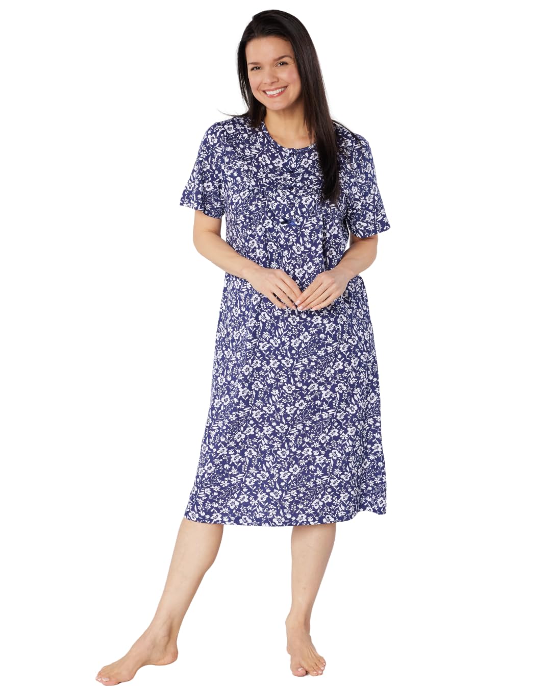 Suzy & Me Ladies 100% Jersey Cotton Short Sleeve Summer Meadow Nightdress (INDIGO, 20-22)