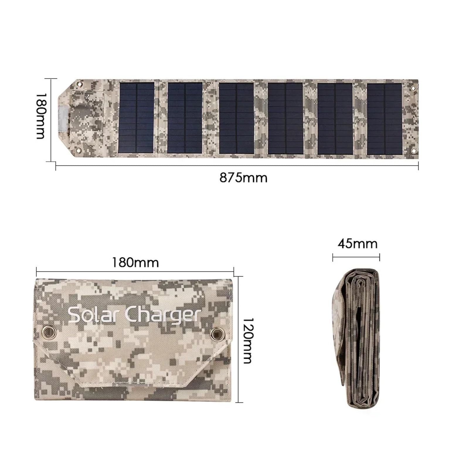 Pannello solare pieghevole da 100 W/80 W/60 W Caricatore solare USB 5 V Batteria solare portatile Banca di energia solare for escursionismo di campeggio all'aperto + cavo(100W-camouflage)