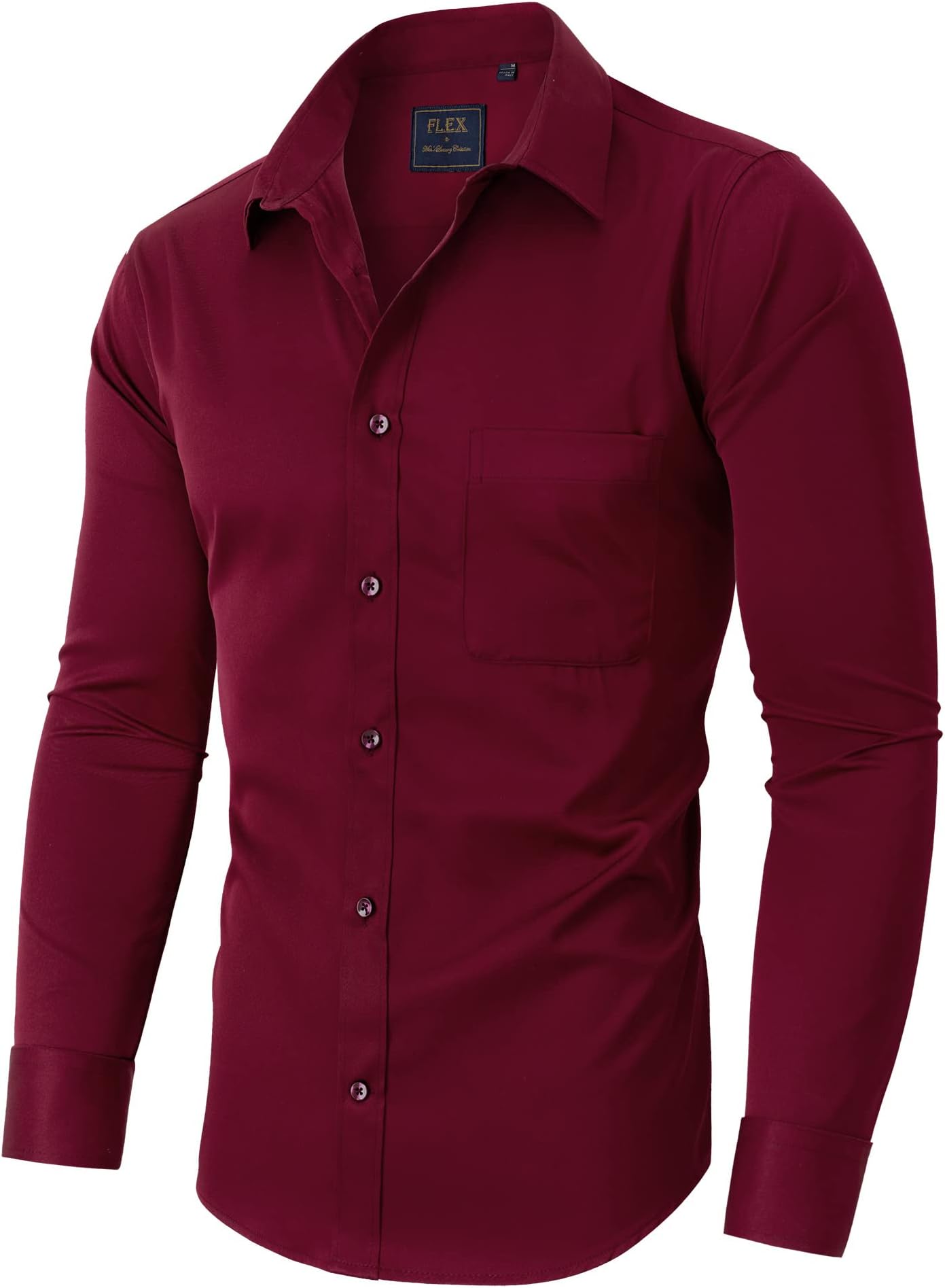 Mens Shirts Non Iron Plain Men's Long Sleeve Regular Fit Stretch Dress Business Formal Shirt