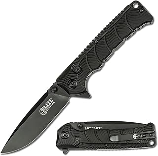 Elite Tactical - Manual Folding Knife w/D.L.M. - Backdraft - Fine Edge Drop Point Blade, 8Cr13 Steel, Ball Bearing Pivot, Nylon Fiber Handle w/Reversible Deep Carry Pocket Clip, EDC - ET-FDR011BK