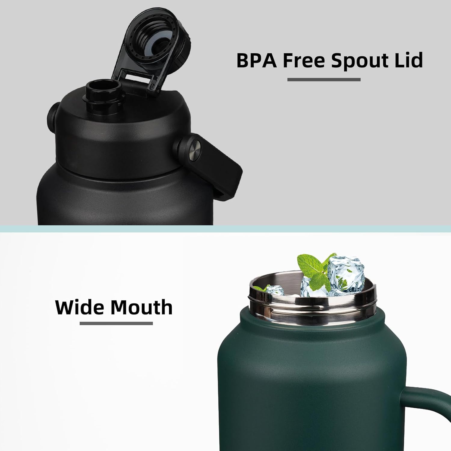 BJPKPK 1 Gallon Water Bottle with Handle, Large Dishwasher Safe 128oz Insulated Water Bottle, BPA Free Water Jug, Wide Mouth Metal Flasks with Anti-slip Bottom, Keep Cold & Hot,Sky - Image 3