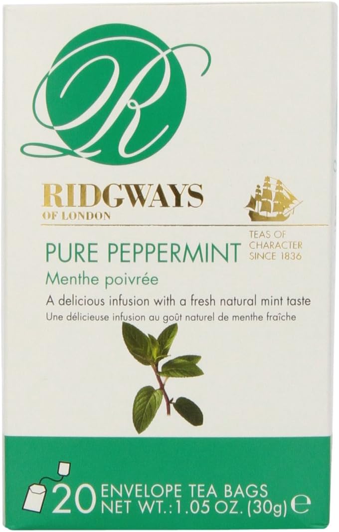 Ridgeways Tea, Pure Peppermint, Envelope tea bags, 20 Count (pack of 6)