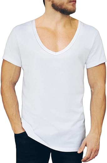 NO Show Mens Deep V-Neck Odor-Control Cotton Undershirt, Tagless, White