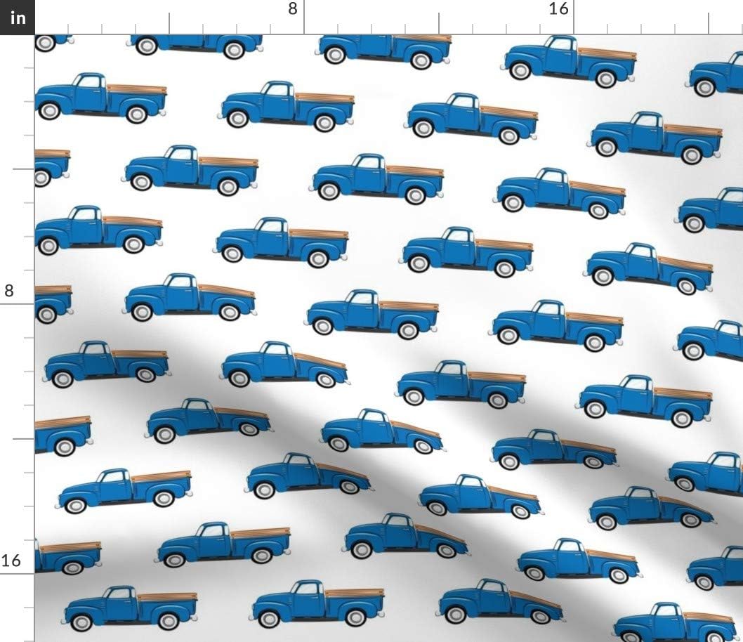 Spoonflower Fabric - Vintage Trucks White Truck Blue Trendy Boy Country Printed on Petal Signature Cotton Fabric by The Yard - Sewing Quilting Apparel Crafts Decor