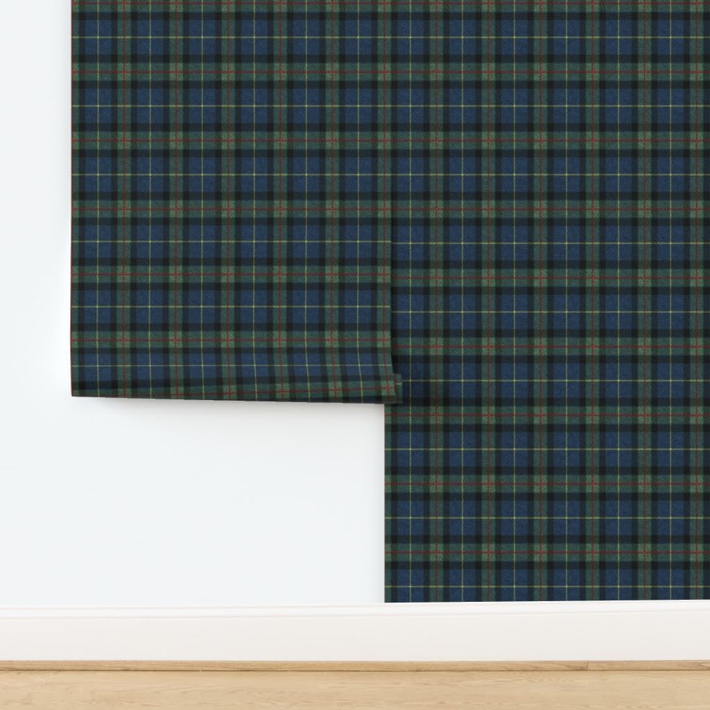 Spoonflower Peel & Stick Wallpaper 3ft x 2ft - Plaid Blue Tartan Traditional Scotland Scottish Highland English Country Cottagecore Medium Scale Custom Removable Wallpaper
