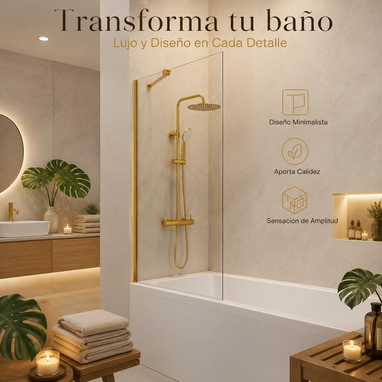 GME - Mampara Bañera Fija Cromo 85cm Frontal con Brazo de Sujeción | Mampara de Cristal Antical y Perfilería de Aluminio con 150cm de Altura | Vidrio con Grosor 8mm