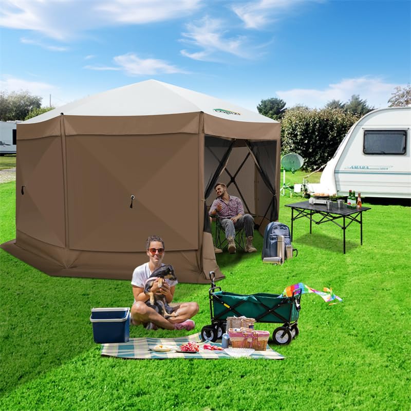 Image of COBIZI 15x15 FT Pop Up Gazebo - Canopy Tent, Large Gazebos On Clearance with Sidewalls, Screened in Gazebo,carpas para Patio,Portable Screen Tents for 12-15 Persons Outdoor Camping, Backyard, Brown
