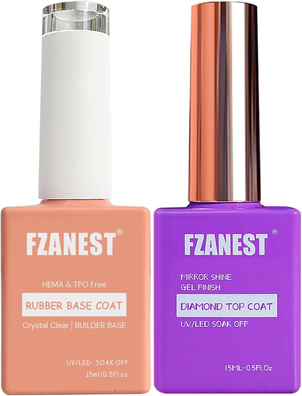 FZANEST Hema Tpo-Free Rubber Builder Gel Base Coat and Diamond Top Coat Gel Nail Polish Set Long Lasting Ultra Shine Top and Base for Nail Strengthener Extension Protection Repair Building Aprex