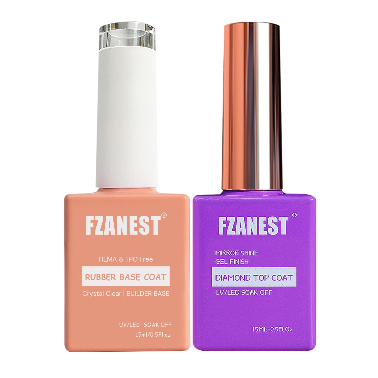 FZANEST Hema Tpo-Free Rubber Builder Gel Base Coat and Diamond Top Coat Gel Nail Polish Set Long Lasting