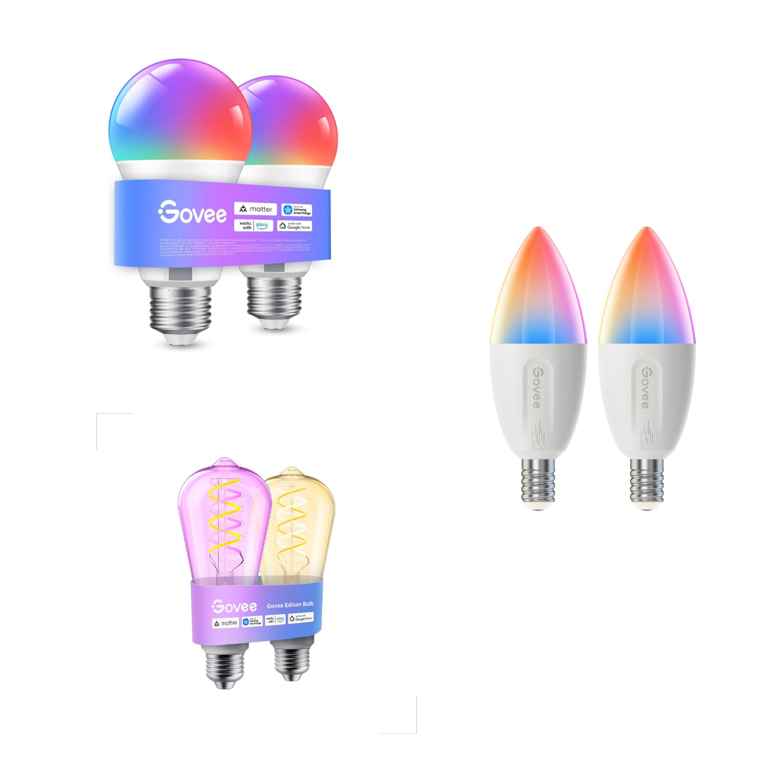 Govee E27,E14 et ST64 Ampoule Connectée RGBWW, Compatible avec Matter, Alexa et Google Assistant