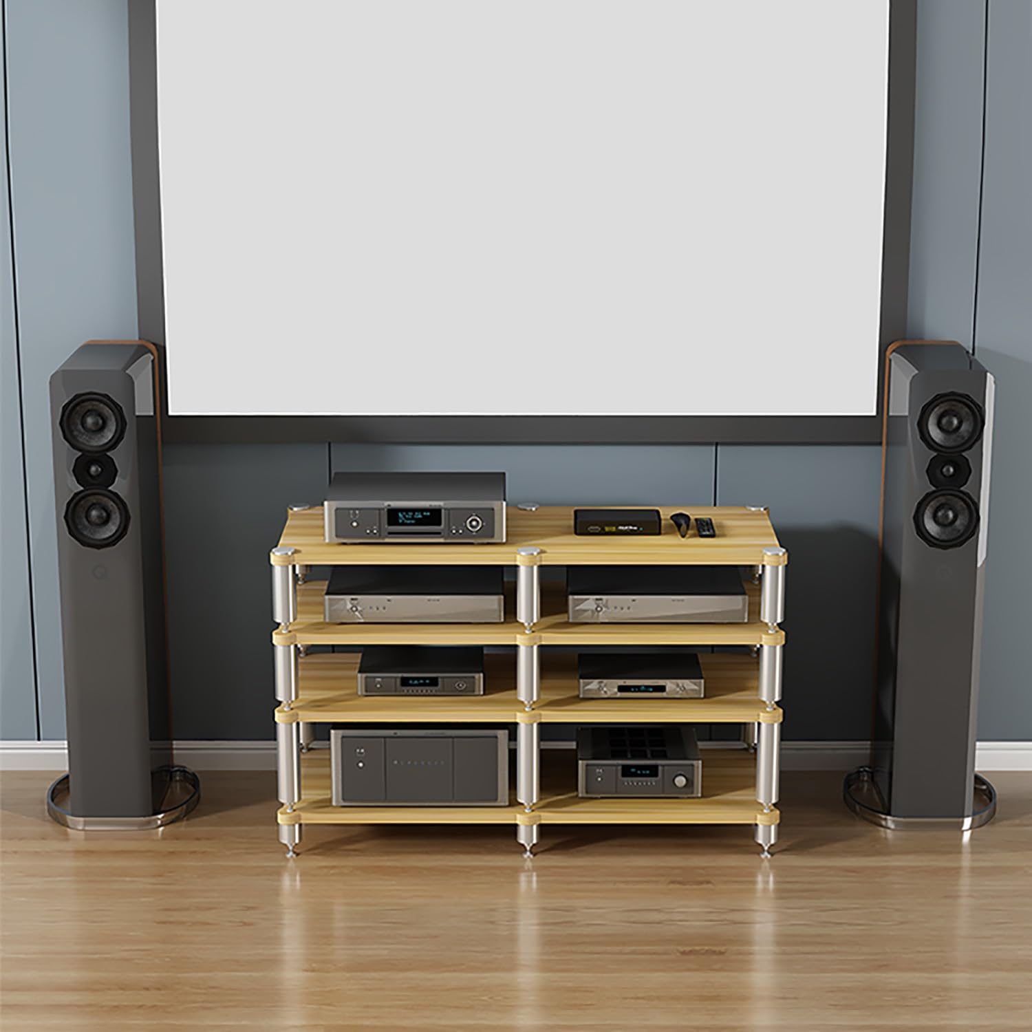 Scaffale portatile da gioco a torre ideale per proiettori, lettori DVD, console di gioco e decoder via cavo, elegante supporto AV bianco (120 x 48 x 84 cm)