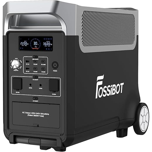 FOSSiBOT F3600 Solargenerator, 3840Wh LiFePO4 Tragbare Powerstation mit USV, 3x230V AC Ausgang 3600W (7200W Peak), Stormerzeuger 2200W Schnelles Stromspeicher Aufladen für Reise, Outdoor-Camping
