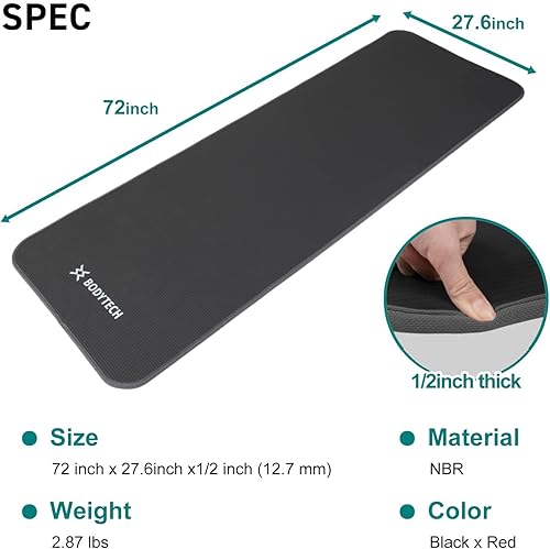 Miniatura 6 de BODYTECH Esterilla de yoga para ejercicio con protección de bordes y extra ancha de 27.6 pulgadas de grosor para gimnasio y fitness en casa.