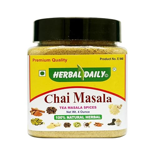 Herbal Daily Chai Masala Té Chai Spices de 4 onzas contiene cinco especias en polvo de jengibre, Kali Mirch, Dalchini, Hari Elaichi, Laung Clove