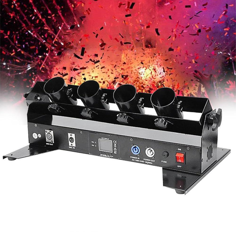 MáQuina EléCtrica Profesional y PortáTil de Confeti, Lanzador de 4 CañOnes con Control Remoto para Bodas, Discotecas, EspectáCulos, Clubes, Escenarios y Fiestas.