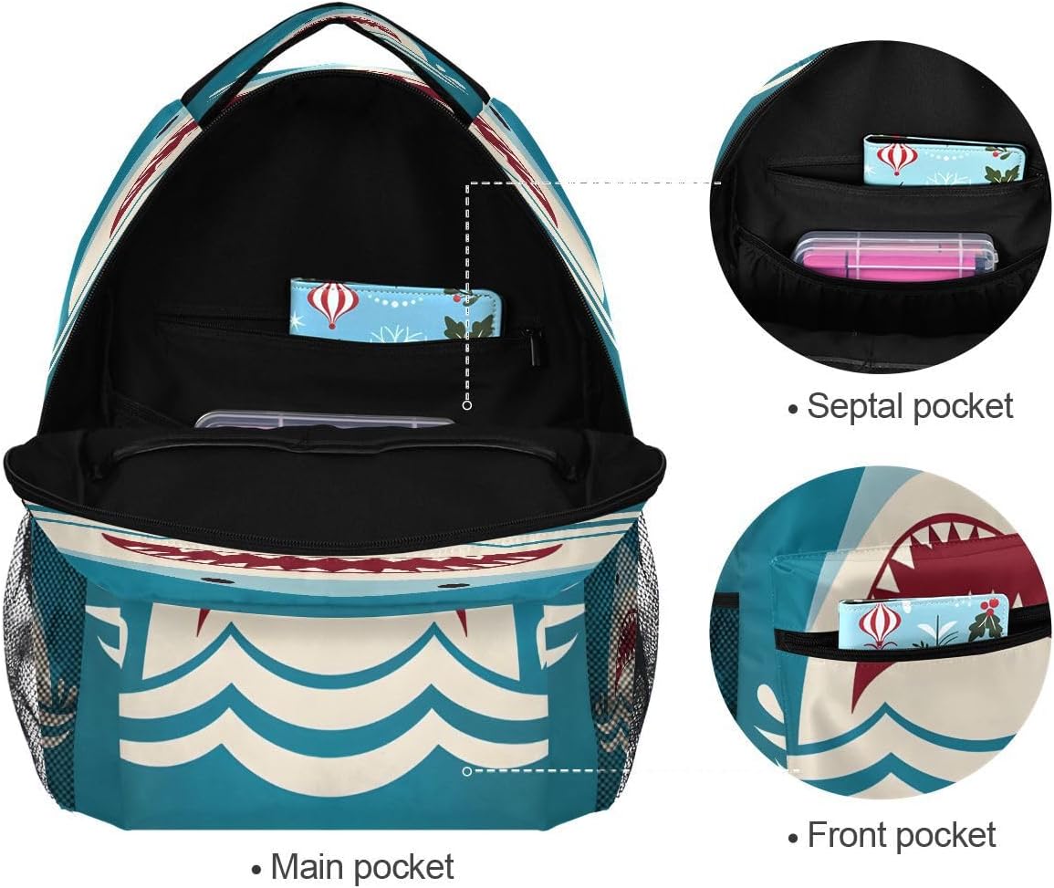 School Backpack Shark Tooth Teens Girls Boys Schoolbag Travel Bag