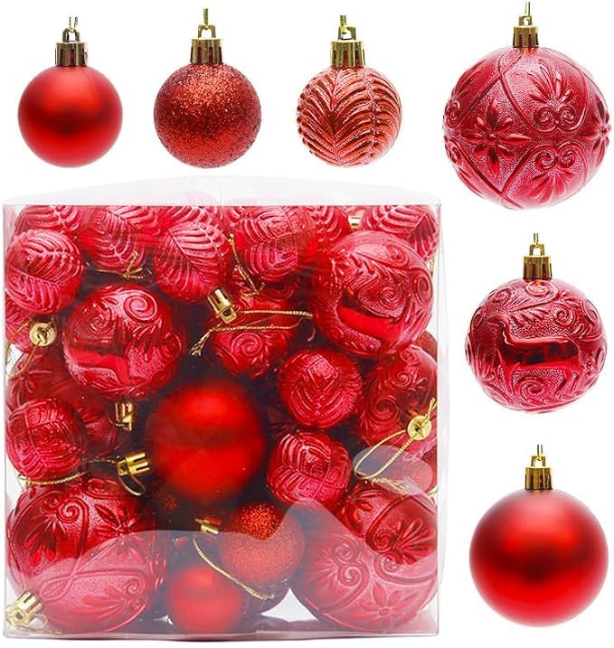 Palline di Natale Oro Set da 50 Pezzi Ornamenti per Albero (rosso)