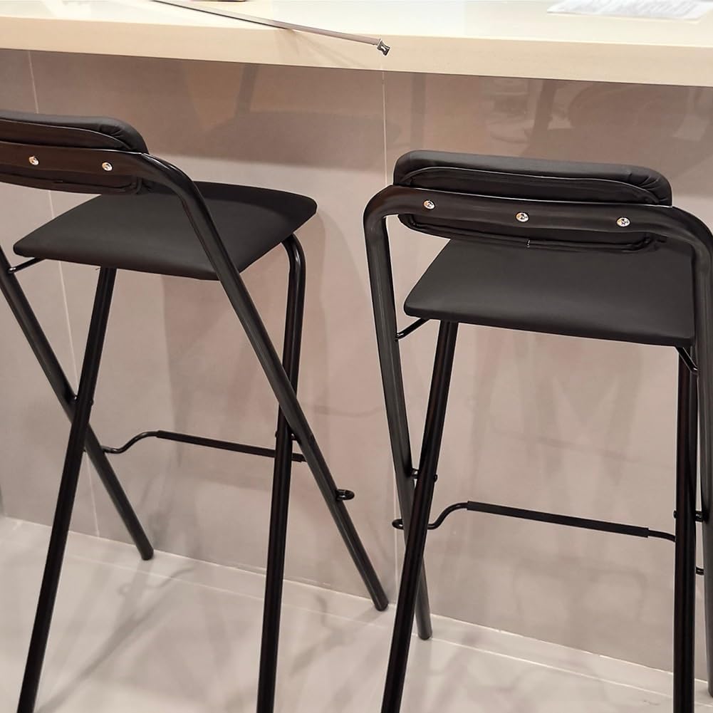 26/28/30inch Folding Bar with BackrestPU Padded Kitchen High ChairAdult Portable Square Foldable Footrest(Black,28inch/70cm) JFAHJJAAH-BLACK-28INCH/70CM (Black 30inch/75cm)