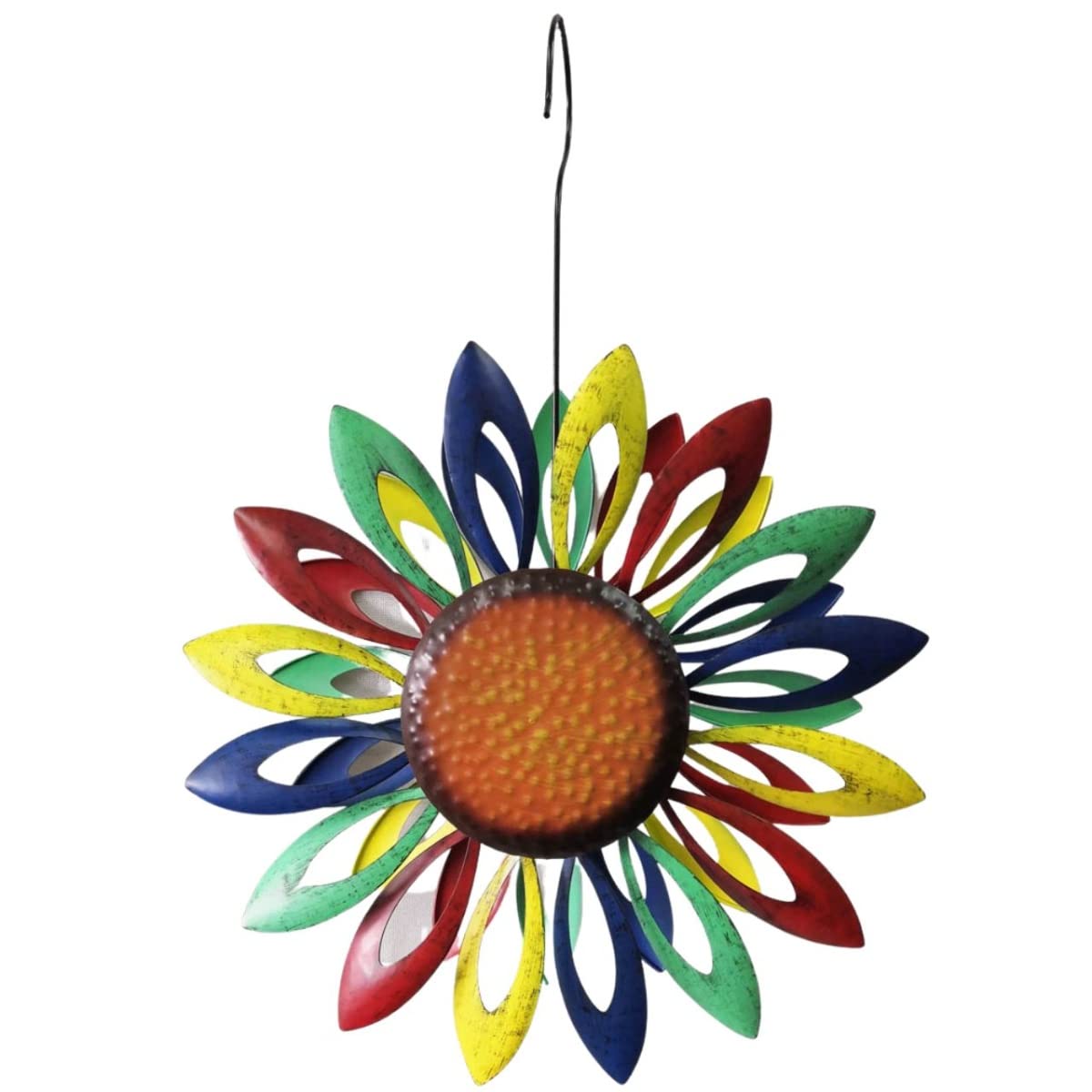 CIM Girandola a vento in metallo – doppia girandola sospesa Rainbow Flower – Altezza totale: 60 cm, diametro ruota a vento 40 cm – decorazione da giardino – Fiore – Resistente alle intemperie – Con