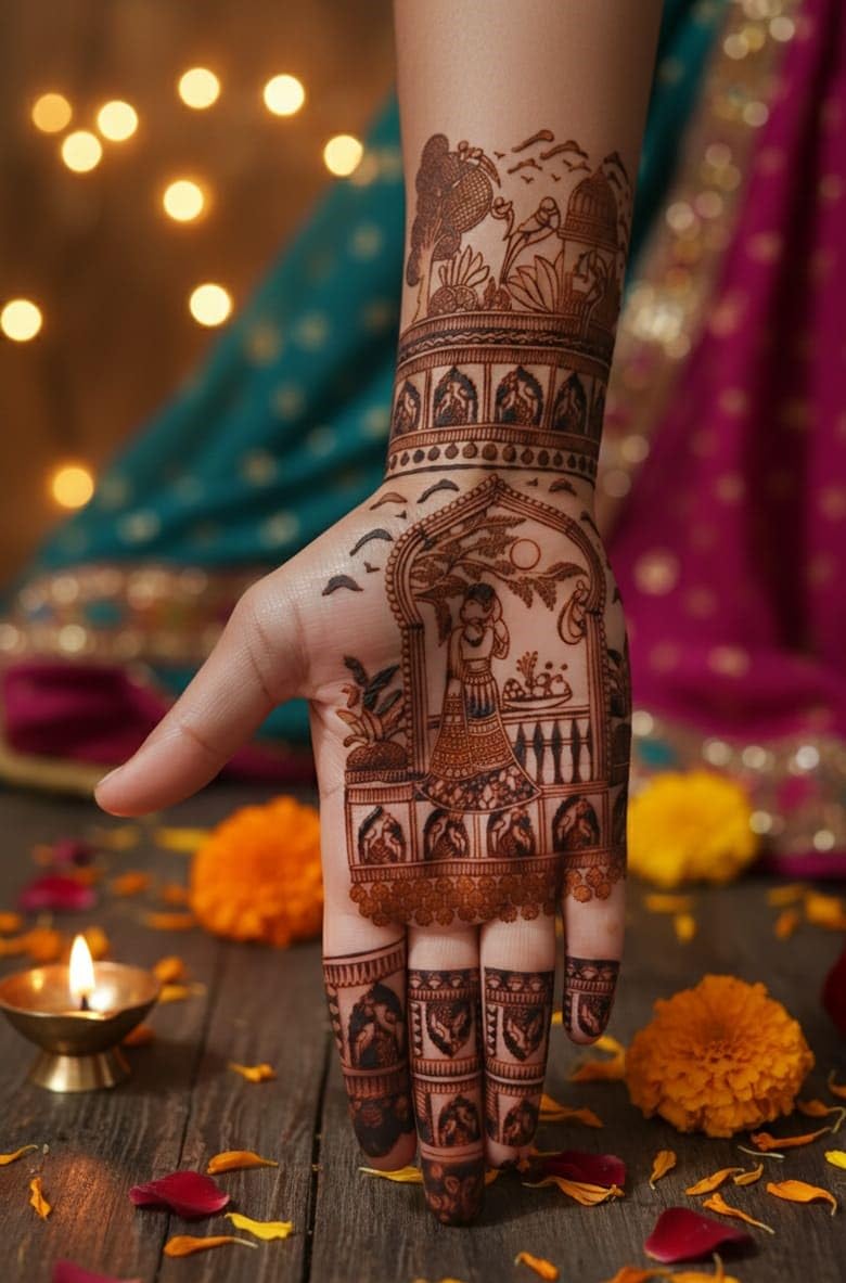 Bridal Mehndi Stencil Sticker - Blue Design -3