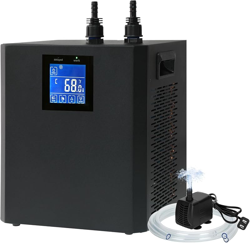 Enfriador de acuario de 79 gal, máquina enfriadora de agua de 1/3 HP, sistema de enfriamiento hidropónico, enfriador de pecera con pantalla LED mejorada, para medusas Axolotl