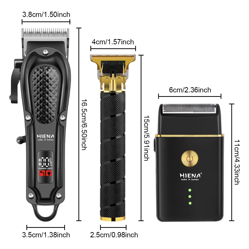 HIENA PRO Tondeuse à cheveux pour homme, sans fil, tondeuse à cheveux, tondeuse à barbe, rasoir à lames, kit complet de rasage et de coupe de cheveux électrique (3 pièces)