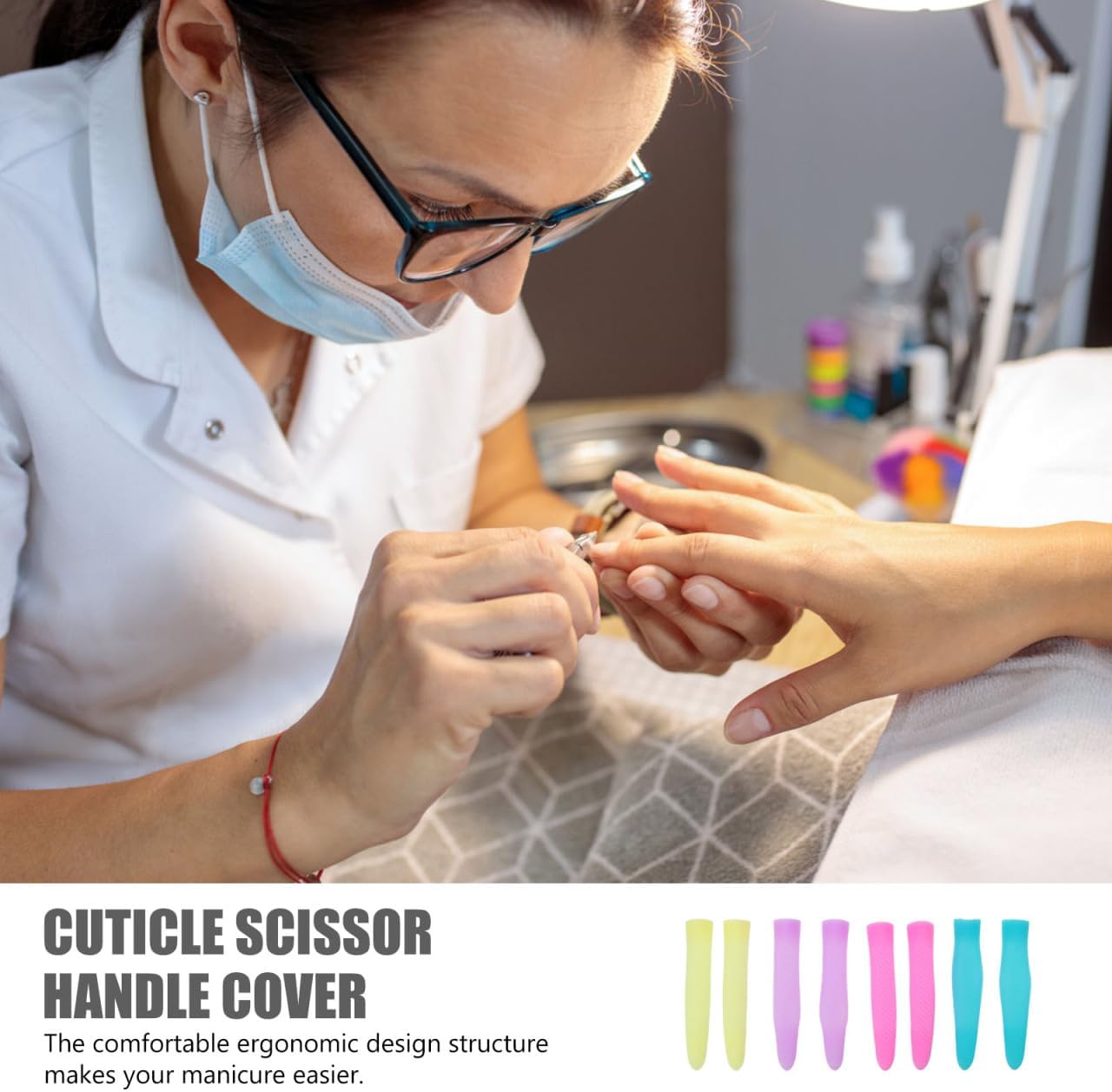 NOLITOY 4 Pairs Non Slip Silicone Cuticle Cutter Handle Sleeves Comfortable Grip Scissor Covers for Manicure Dead Skin Trimmers Easy Installation Lightweight and Protective Random Color