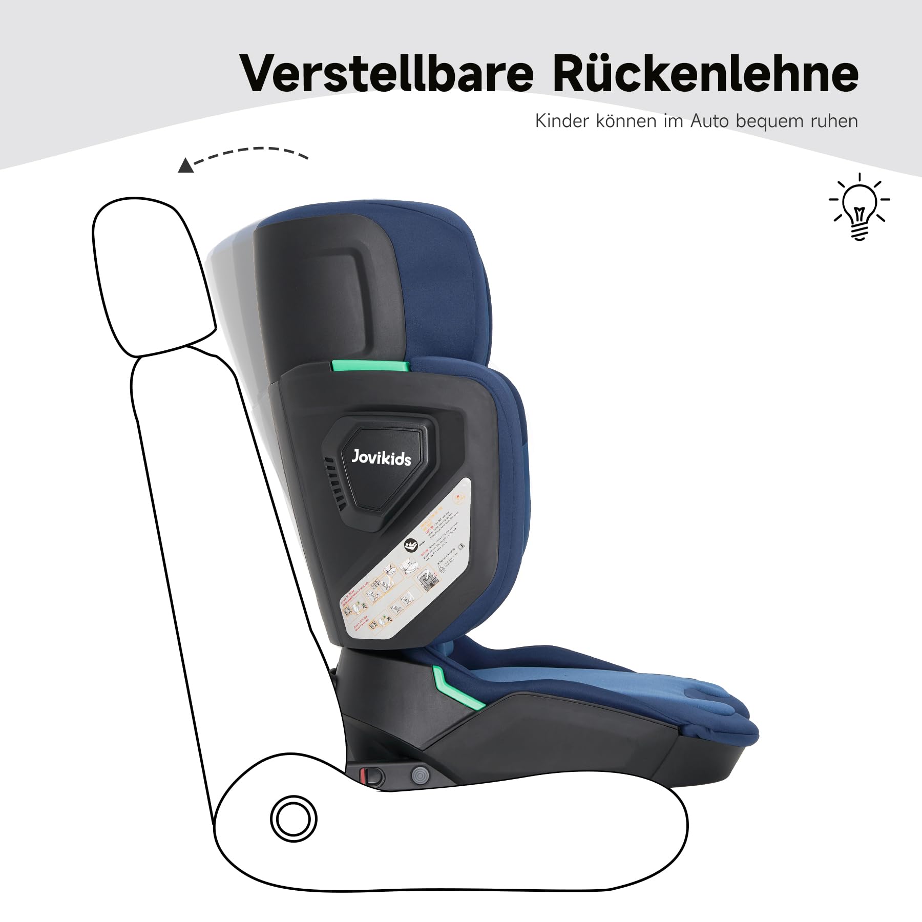 Jovikids Faltbar Kindersitz mit ISOFIX, i-Size R129 Kinderautositze ca. 3-12 Jahre (100-150cm), Kindersitzerhöhung mit Rückenlehne, Geeignet für Reisen (blau)