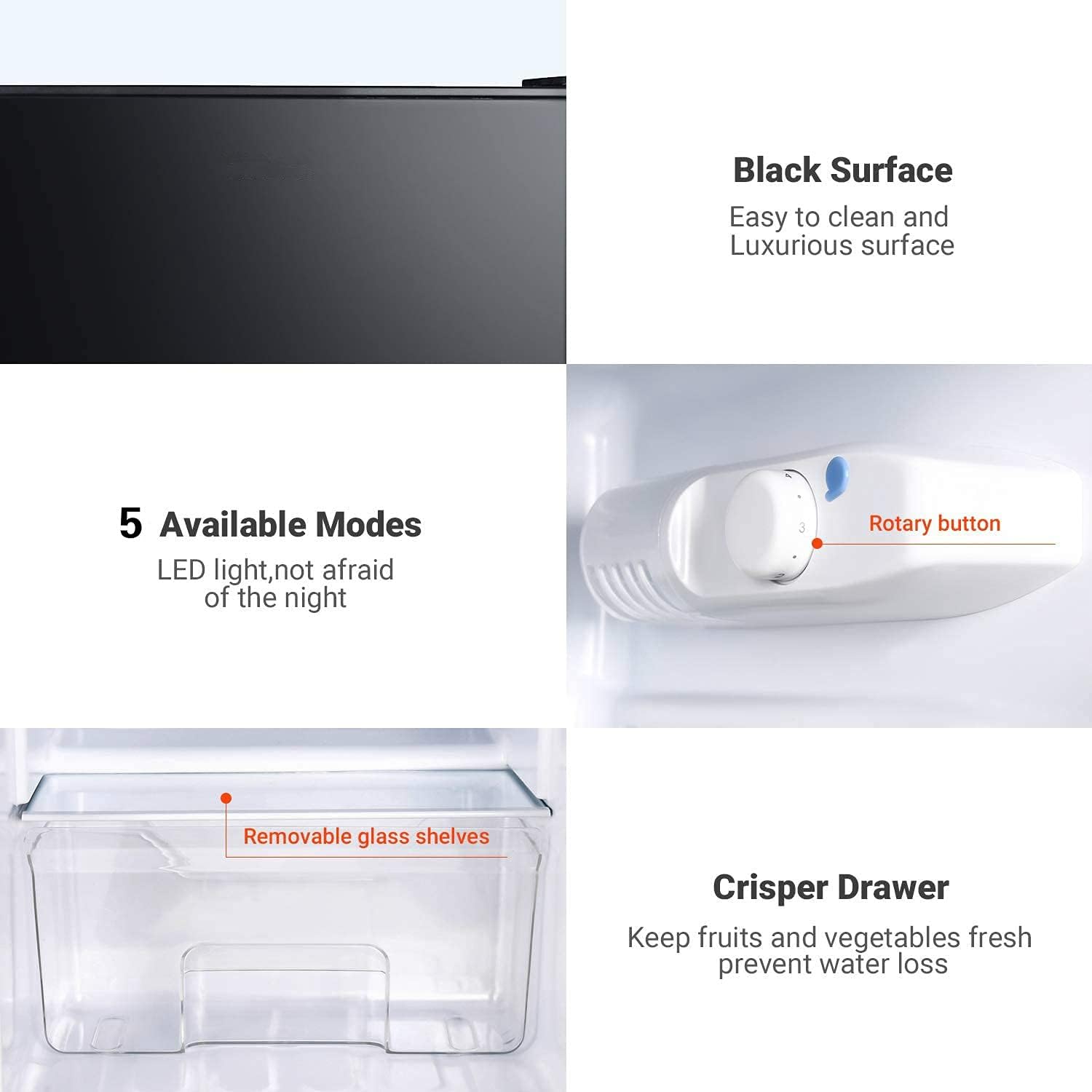 Mini Fridge with Freezer, 3.2 Cu.Ft Mini Refrigerator, 2 Door, 37DB Low Noise, Engery Saving with LED Light, Low-frost Mini Fridge for Bedroom, Office, Dorm, RV, Apartment, Black- MPBFD321