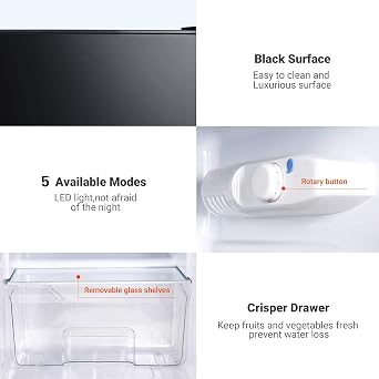 Mini Fridge with Freezer, 3.2 Cu.Ft Mini Refrigerator, 2 Door, 37DB Low Noise, Engery Saving with LED Light, Low-frost Mini Fridge for Bedroom, Office, Dorm, RV, Apartment, Black- MPBFD321