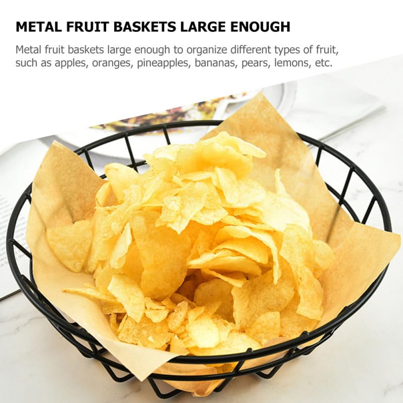 Alipis Large Fruit Basket Metal Fast Food Baskets Wire Fry Basket Fruit Basket Sandwich Containers Oval Baskets Bread Snacks Serving Holder, 2Pcs Round Basket Tray