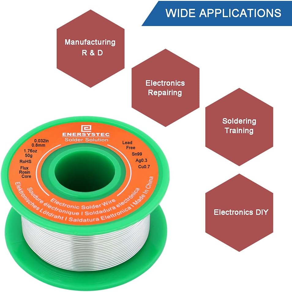 Lead-Free Solder Wire Rosin Core Flux 0.8mm Electric Solder Fine Sn99 Ag0.3 Cu0.7 Flow 0.032in 0.11lb No Lead for Electronics Soldering Unlead 50g